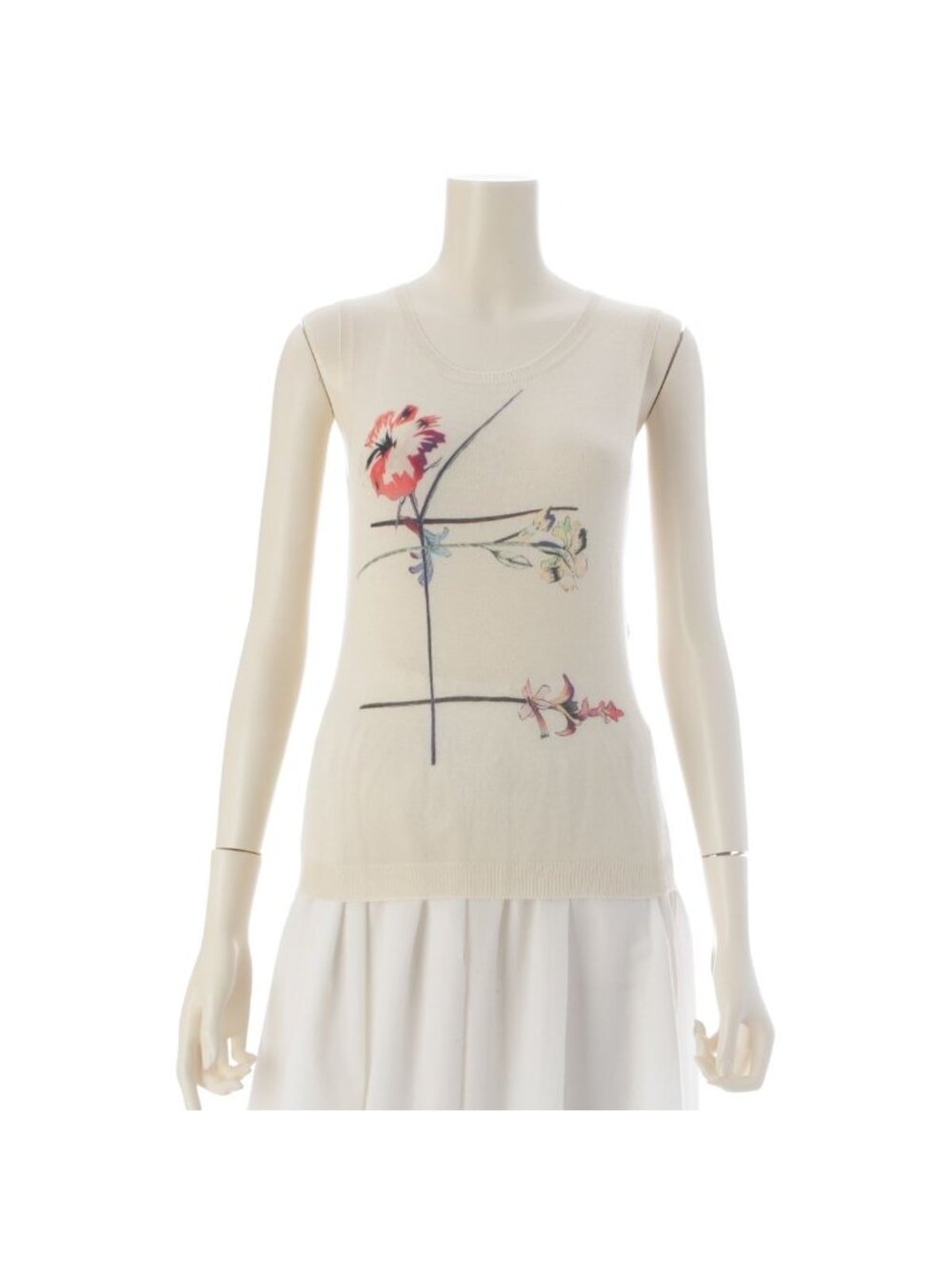 Dior Cashmere Silk Flower Graphic Sleeveless Top Hiver Off White Multicolor 34